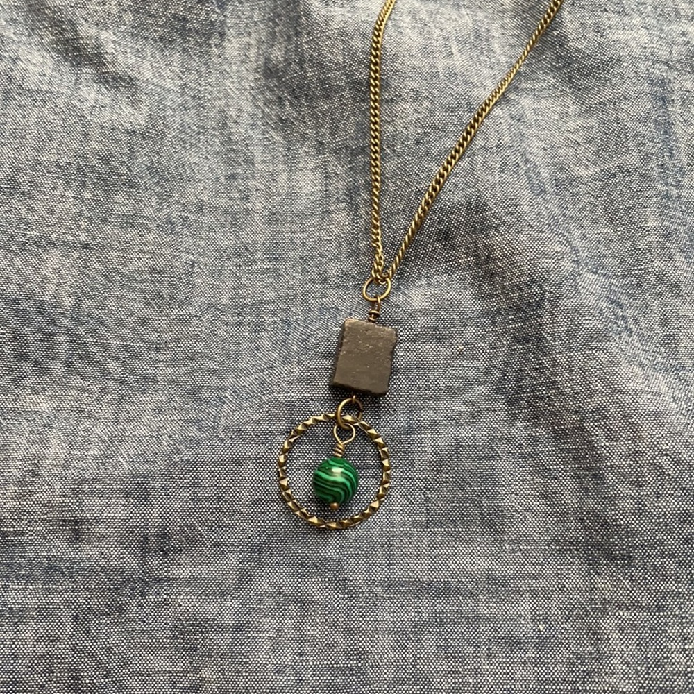 Black stone and green striped stone necklace
